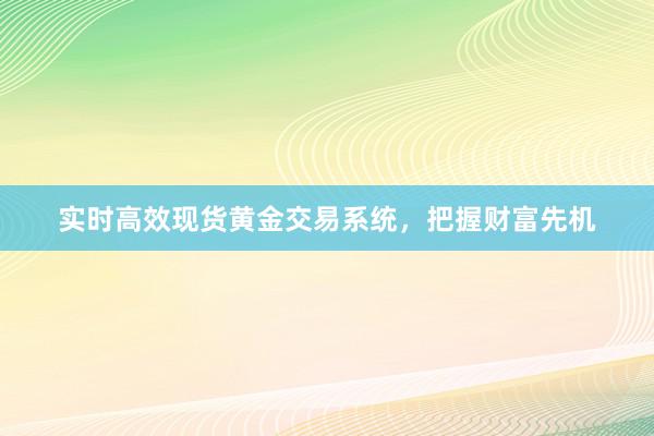 实时高效现货黄金交易系统，把握财富先机